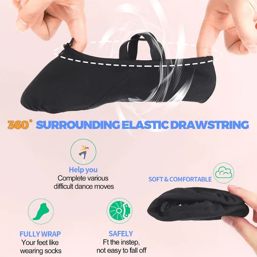 Vista 5 de OLORA Zapatos de ballet de lona para mujer, zapatillas de baile, suela dividida, zapatos de práctica para niñasadultos
