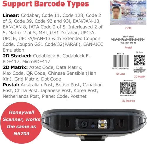 Vista 2 de Android 11 escáner de código de barras portátil portátil, escáner PDA de 5.5 pulgadas, con captura de datos de código de barras 1D 2D Honeywell