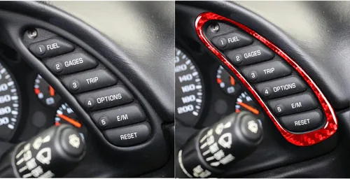 Vista 6 de 2 unids/set rojo interior del coche para Corvette C5 Accesorios tablero multifunción botón marco fibra de carbono cubierta Trim para Chevrolet