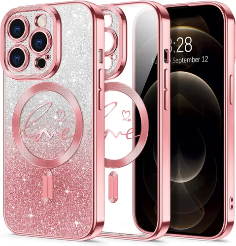 Vista 53 de Hython Funda para iPhone Air con purpurina, compatible con MagSafe Love Heart fundas magnéticas transparentes para teléfono para mujeres y niñas