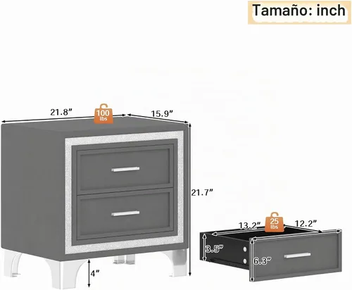 Vista 5 de base de cama de plataforma tamaño queen con 1 mesita de noche de conjunto 1+1, elegante cama tapizada de terciopelo con cabecero acolchado
