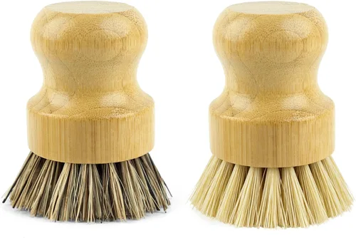 Vista 9 de AUEAR, Cepillo de bambú natural para fregar platos, cepillos de limpieza para ollas, cerdas de coco para sartenes de hierro fundido