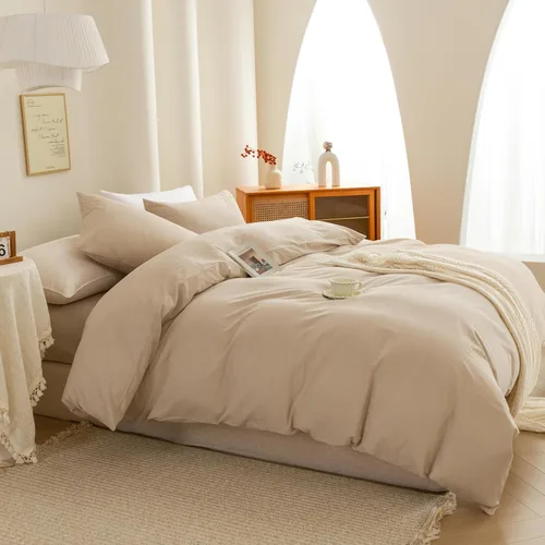 Vista 7 de ECOCOTT Funda de edredón tamaño Queen, 100 % algodón lavado, 1 funda de edredón con cremallera y 2 fundas de almohada, ultra suave y de fácil Beige