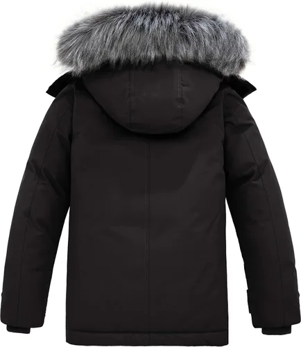 Vista 3 de wantdo - Chaqueta de invierno con capucha para niños, impermeable, acolchada, con forro polar, parka Negro