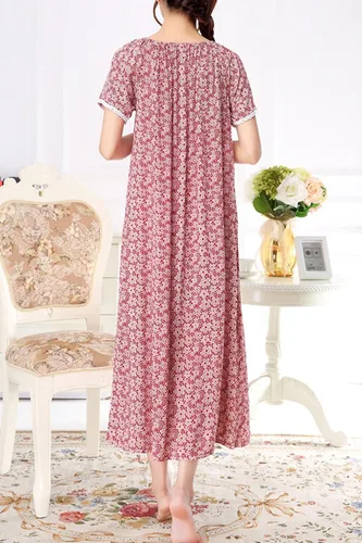 Vista 3 de Camisón de manga corta para mujer, holgado, pijama largo, bata de algodón