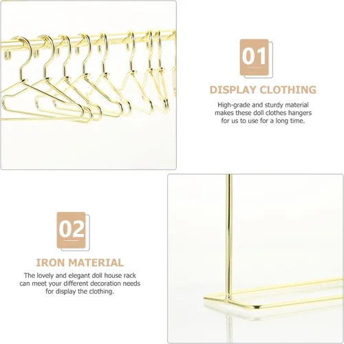 Vista 3 de Toddmomy - Perchero miniatura para muñecas con 10 mini perchas de metal para muñecas de ropa, soporte de almacenamiento para accesorios de casa