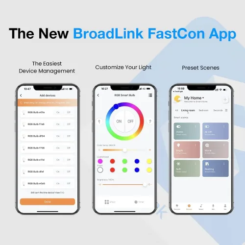 Vista 2 de BroadLink Kit de inicio inteligente para el hogar: incluye 3 bombillas, 1 interruptor de escena y 1 concentrador, utiliza tecnología FastCon