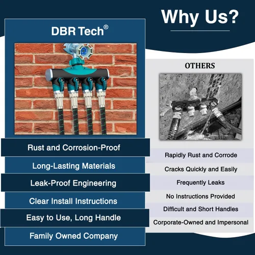 Vista 5 de DBR Tech® Divisor de manguera de 4 vías (durabilidad superior), conector de mangueras de jardín premium, válvula de agua resistente de 4 vías