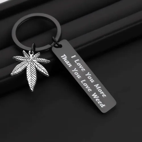 Vista 3 de FOTAP 420 regalos de joyería de marihuana con texto en inglés "I Love You More Than You Love Weed Keychain Boyfriend, regalo