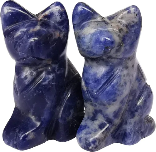 Vista 15 de 2 piezas de cristales de labradorita negra natural y piedras curativas, figuras de gato de la suerte talladas en bolsillo, coleccionables de 1.5