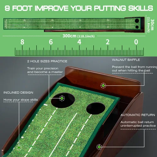 Vista 3 de Putting Green Putting Matt para interior Golf Putting Mat - Putting Mat interior con pelota. Mate para práctica de golf, portátil y fácil