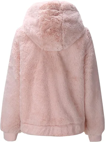Vista 2 de Bellivera - Abrigo de piel sintética para mujer, chaqueta de vellón con capucha peluda y mullida, con forro de sherpa