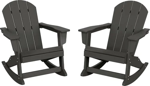 Vista 19 de HDPE Laguna Silla mecedora Adirondack de polietileno para exteriores (juego de 2), color negro