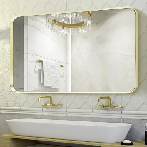 Vista 39 de Espejo arqueado negro de 16" x 20", espejo de pared para baño con arco, espejo de tocador de baño con marco de metal y parte superior arqueada