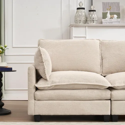 Vista 7 de Sofá Sillones de tela de terciopelo de 102 pulgadas para sala con doble cojín, sofás para sala con diseño modular para sala de estar, beige