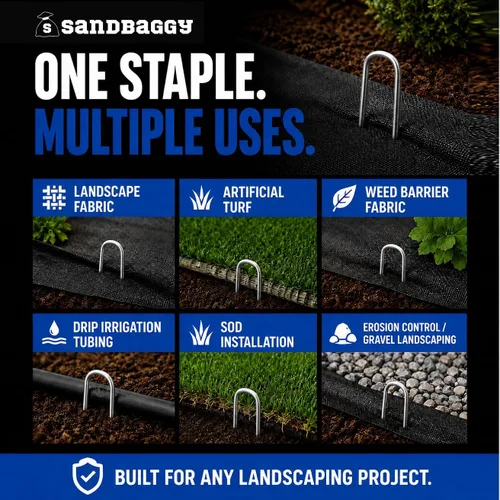 Vista 9 de Sandbaggy 100 grapas de paisaje de 6 pulgadas ~ SOD Staples Garden Stakes Round Pins