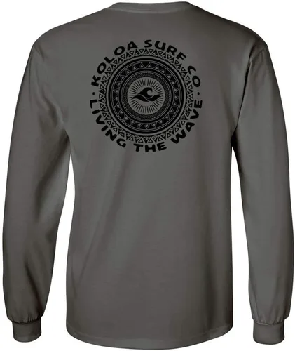 Vista 3 de Koloa Surf - Camiseta de algodón de manga larga con logotipo de círculo tribal para hombre, talla regular, grande y alta Azul acuático/logotipo