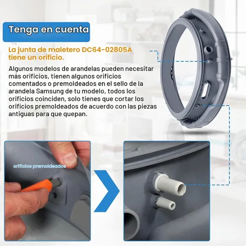 Vista 5 de Sello de puerta de lavadora DC64-02805A mejorado compatible con Samsung, piezas de repuesto de sello de lavadora, diafragma de puerta