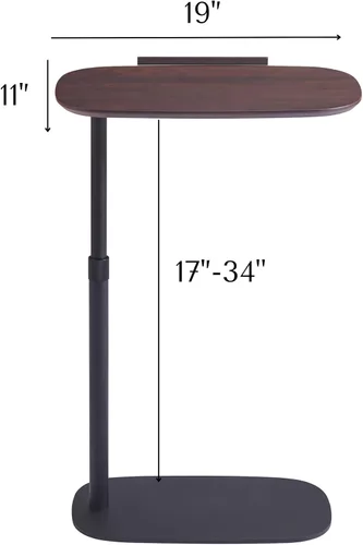 Vista 2 de COZYMATIC Mesa auxiliar en forma de C, mesa de sofá ajustable de altura de 17 a 34 pulgadas, soporte giratorio de madera maciza para computadora