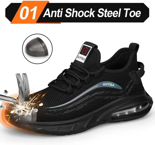 Vista 2 de Zapatos deportivos con punta de acero para hombre, zapatos ligeros para hombre, zapatos de trabajo cómodos, zapatos de seguridad con amortiguación
