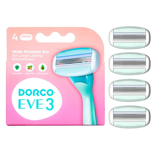 Vista 8 de Dorco EVE 3 maquinillas de afeitar: afeitado extra suave con 1 mango y 2 recambios de cuchilla, 3 cuchillas curvas, barra de humedad flexible
