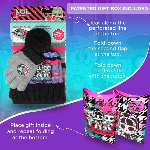Vista 3 de LOL Surprise - Conjunto de sombrero y guante de invierno para niñas y niños pequeños sombrero de invierno con bufanda y sombrero y guante para niños