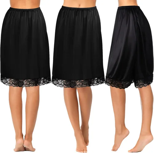 Vista 2 de Zhanmai 3 piezas de medias ranuras para debajo de los vestidos, falda extensores, falda para mujer, medio deslizante, satén, antiestática, encaje