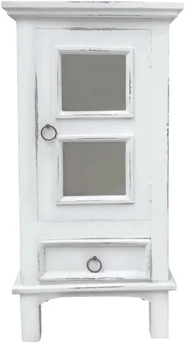Vista 6 de Home Square Mesa auxiliar de madera de 1 puerta y mesita de noche en blanco envejecido - Juego de 2