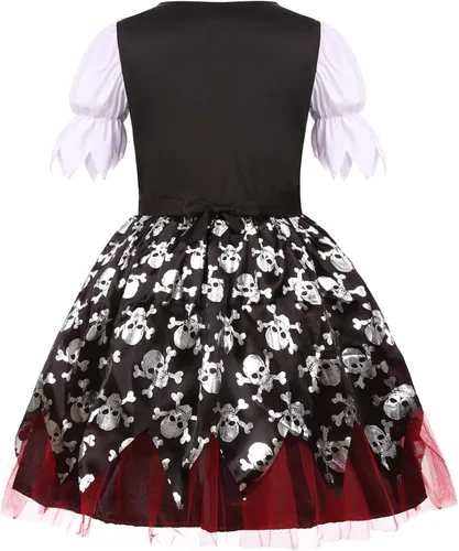 Vista 3 de Dormstop Disfraz de pirata para niñas, juego de vestido de bucanero de lujo para fiesta de Halloween