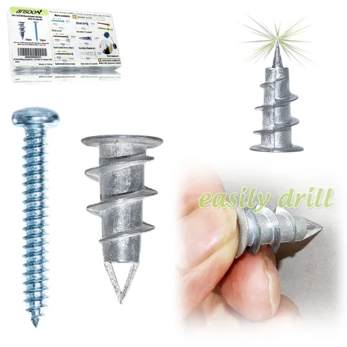 Vista 9 de Kit de 50 Piezas de Anclajes y Tornillos Autoperforantes de Metal para Drywall #8, 25 Anclajes Huecos de Servicio Pesado para Sheetrock + 25