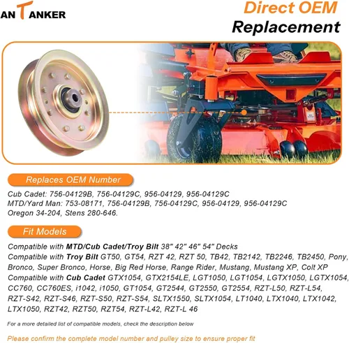Vista 3 de Polea tensora plana 753-08171 956-04129 para Cub Cadet Parts RZT 50 Poleas de accionamiento de cubierta de cortacésped Troy Bilt LTX1050 GT54 RZT42