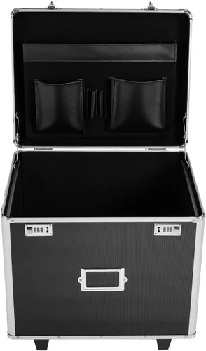 Vista 4 de Gdrasuya10 Caja de almacenamiento de archivos portátil con asa, carrito con cerradura con ruedas, organizador de archivos de letras de metal, caja