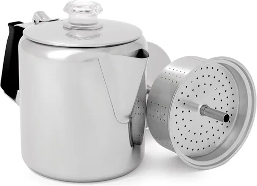 Vista 11 de GSI Outdoors Percolator - Cafetera I Glacier de acero inoxidable con mango de silicona para camping, mochileros, viajes, caravanas y caza, apta