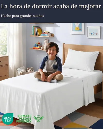 Vista 2 de Beckham Hotel Collection - Juego de sábanas de 100% algodón, tamaño individual, 3 piezas, color blanco
