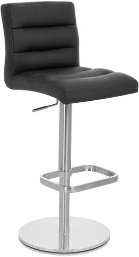 Vista 3 de ZURI Taburete de bar moderno negro de altura ajustable con base plana redonda cepillada