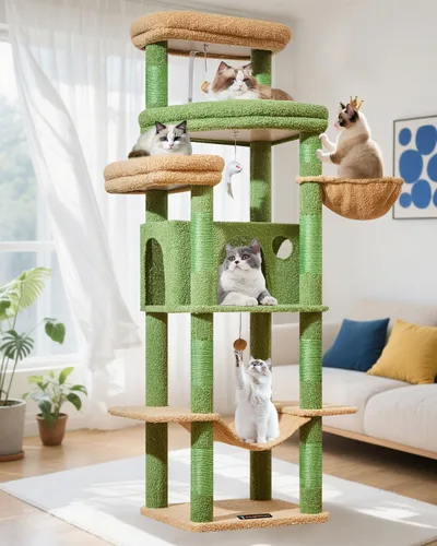 Vista 11 de Taoqimiao - Árbol para gatos de 71 pulgadas para gatos grandes de 20 libras +, 3 perchas gigantes, torre de árbol para gatos de varios niveles