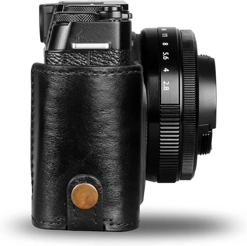 Vista 3 de MegaGear Ever Ready - Media funda de piel auténtica para cámara compatible con Fujifilm X Series X-E4, color negro (MG1981)