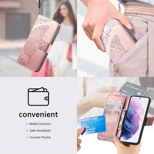 Vista 9 de DiGPlus - Funda tipo cartera para Galaxy S22 5G, con estampado de mariposas y flores, de piel sintética, con ranuras para tarjetas y función atril