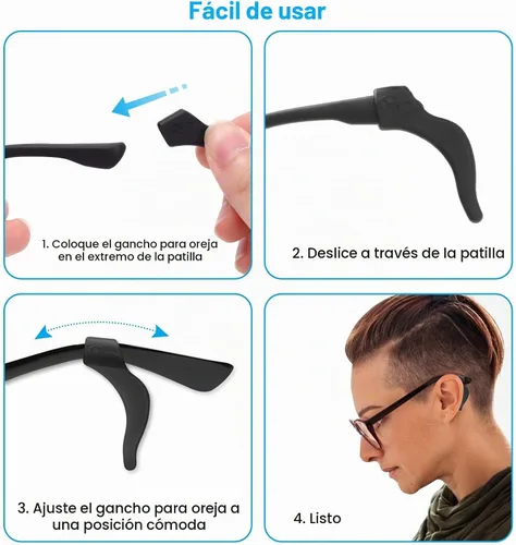 Vista 4 de 12 pares de agarraderas para las orejas, soporte antideslizante para gafas, gancho de silicona de alta calidad