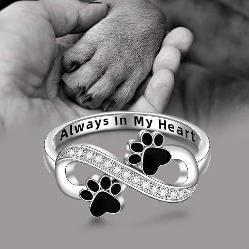 Vista 4 de Anillo de plata de ley con estampado de pata de gato y perro para mujer, anillos con estampado de pata de infinito Always In My Heart Memorial