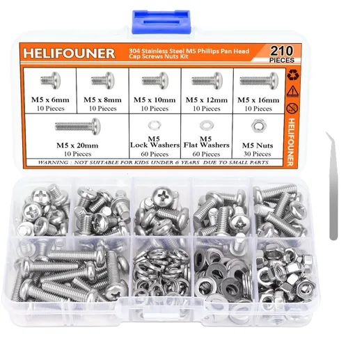 Vista 13 de HELIFOUNER 1280 piezas M2 M3 M4 M5 Phillips Tornillos de máquina de cabeza cacerola, arandelas planas y tuercas surtidas, acero inoxidable 304