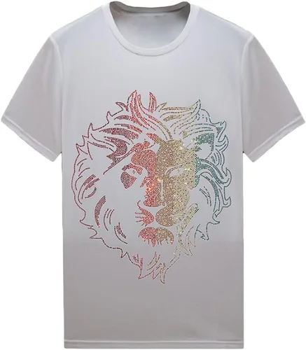 Vista 21 de HZCX FASHION Camiseta con strass brillante para Hombres y Mujeres, manga corta, con pedrería, para festivales de rock, con gemas, de algodón