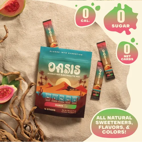 Vista 2 de Oasis - Polvo de electrolitos – Sin azúcar, cero calorías, paquetes de hidratación de sabor natural para entrenamiento o salir Solución de polvo