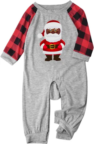 Vista 5 de Pijamas familiares de Navidad a juego, conjuntos de ropa de dormir de manga larga con camiseta y pantalones de descanso de Papá Noel, color negro