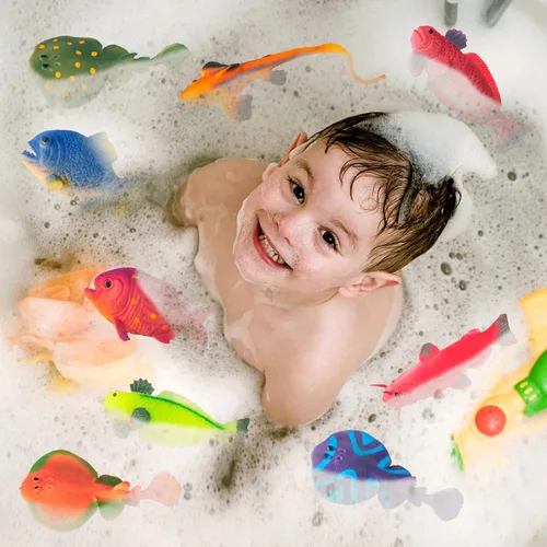 Vista 7 de Paquete de 12 juguetes de baño que cambian de color con animales marinos, figuras de animales oceánicos que cambian de color, juguetes de baño sin