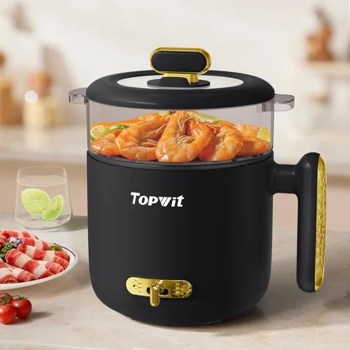 Vista 5 de TOPWIT Hervidor eléctrico de vidrio de 1L y olla eléctrica de 1.8L con vaporizador