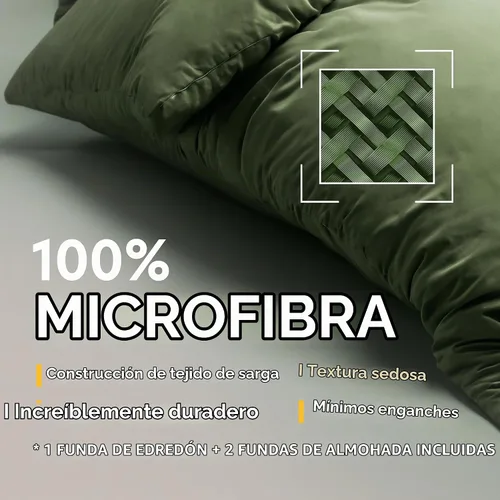 Vista 3 de White Classic Funda de edredón verde oscuro tamaño Queen, funda de edredón de microfibra con cremallera, juego de funda de edredón con 2 fundas