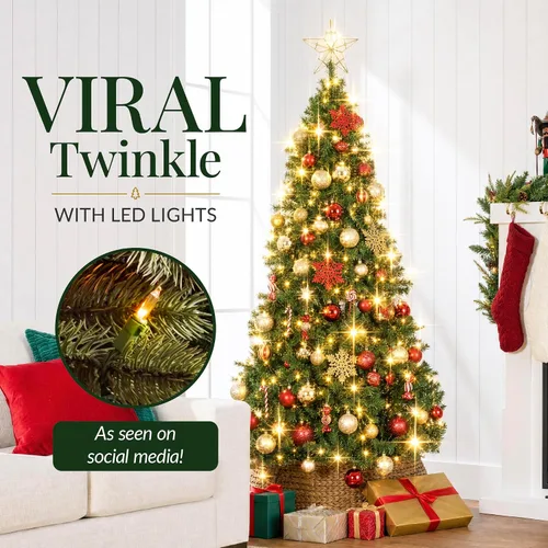 Vista 119 de Best Choice Products Árbol de Navidad azul bebé preiluminado de 6 pies, decoración navideña artificial completa con 947 puntas de rama, 250 luces