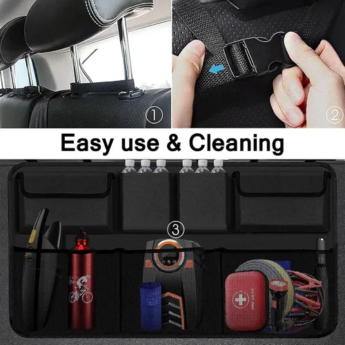 Vista 5 de Snuopfy Organizador y almacenamiento para maletero de automóvil, organizador colgante para asiento trasero para SUV, camión, MPV, camioneta, bolsa 7