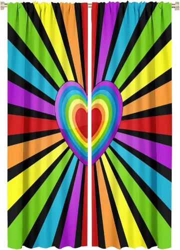 Vista 56 de Cortinas opacas abstractas de arco iris, pintura de color arcoíris con gotas, diseño gráfico creativo con bolsillo para barra, para sala de estar